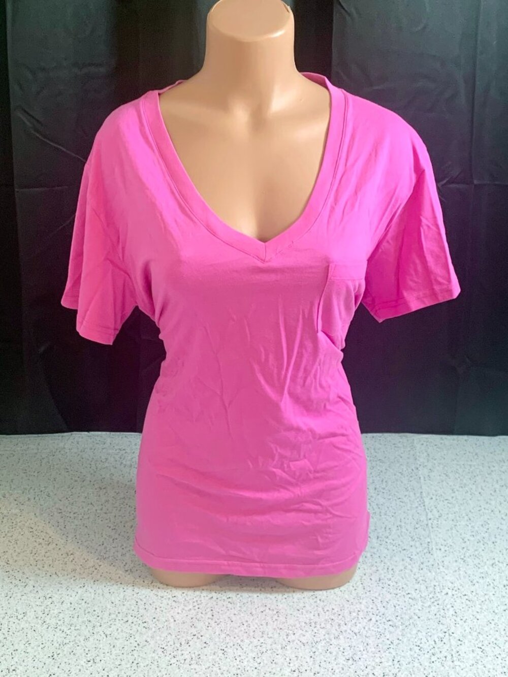 Victoria's Secret PINK Campus Cotton V-Neck Tee Pocket Oversized XS Pink Gossip